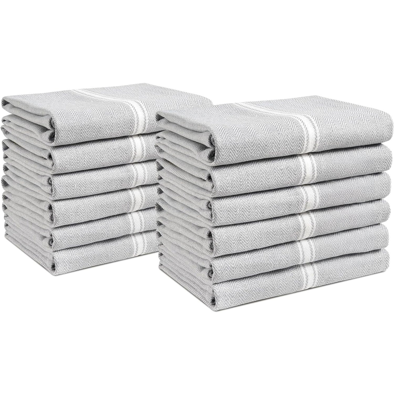 Set of 12 Herringbone Kitchen Towels - Grey