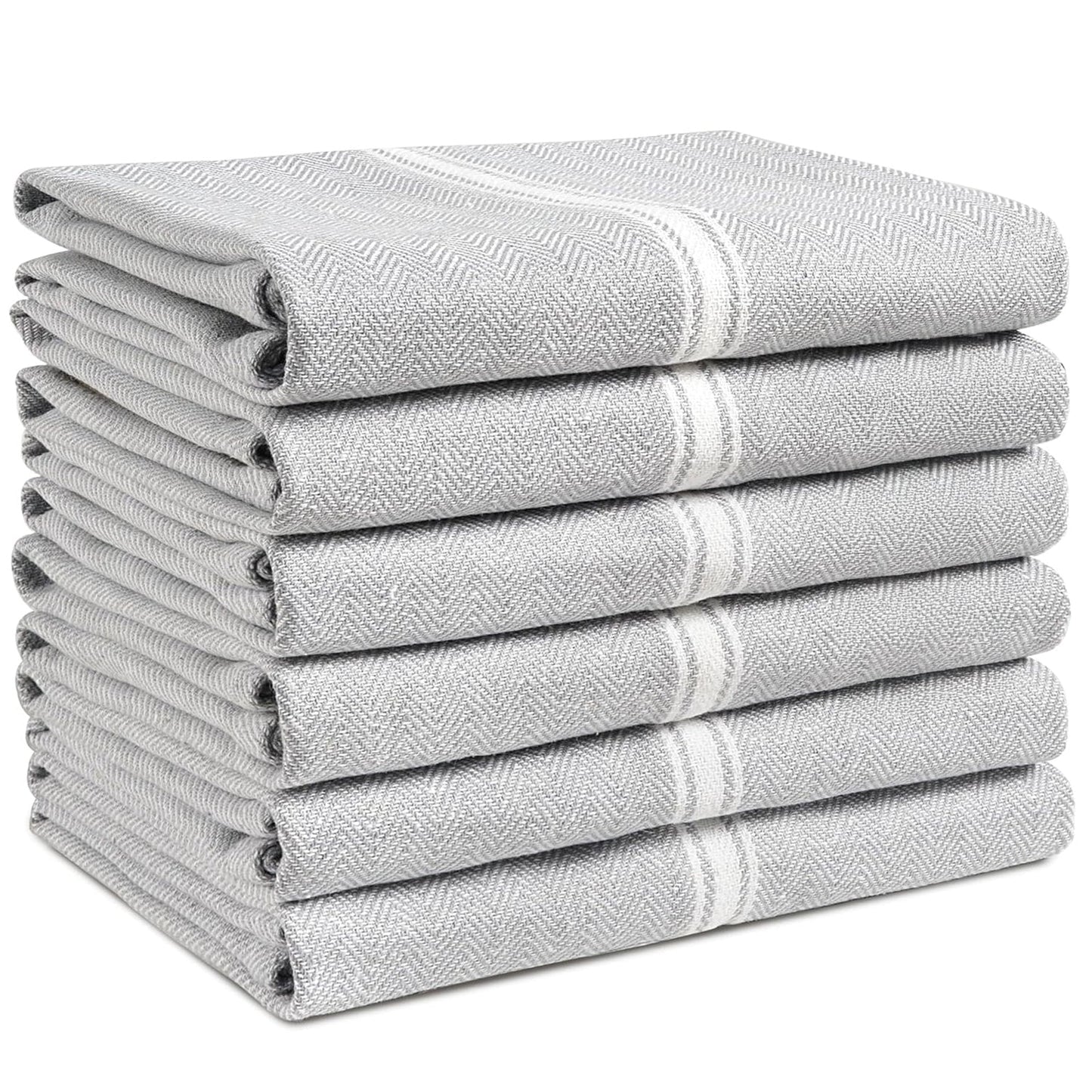 Set of 6 Herringbone Kitchen Towels - Grey