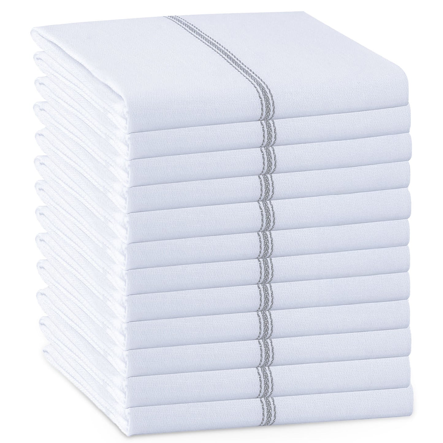 Set of 12 Herringbone Kitchen Towels - Grey Stripe