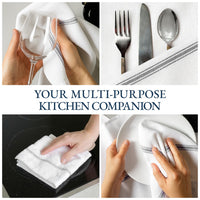 Set of 12 Herringbone Kitchen Towels - Grey Stripe