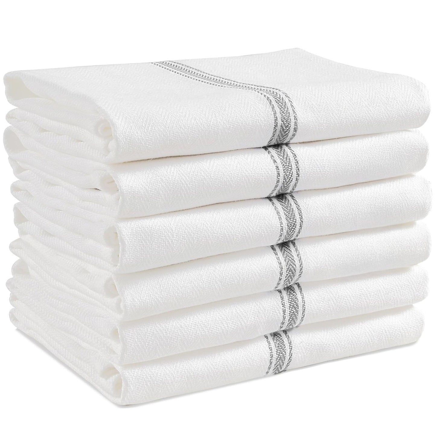 Set of 6 Herringbone Kitchen Towels - Grey Stripe