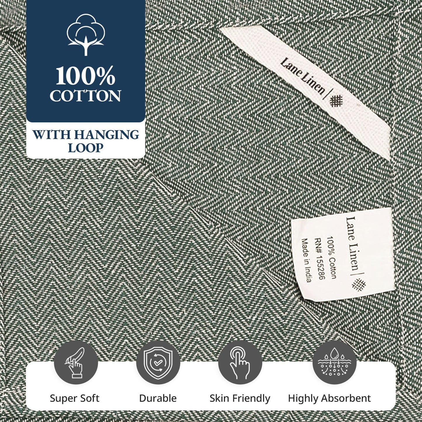 Set of 12 Herringbone Kitchen Towels - Olive