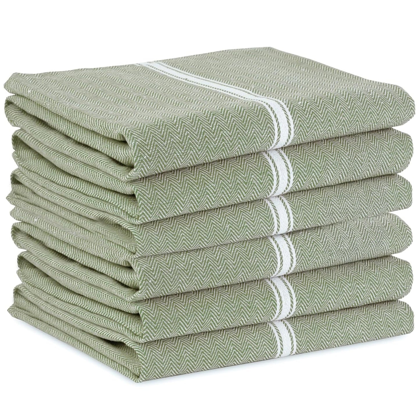 Set of 6 Herringbone Kitchen Towels - Olive