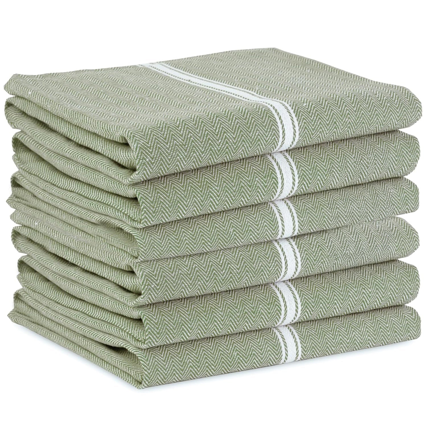 Set of 6 Herringbone Kitchen Towels - Olive