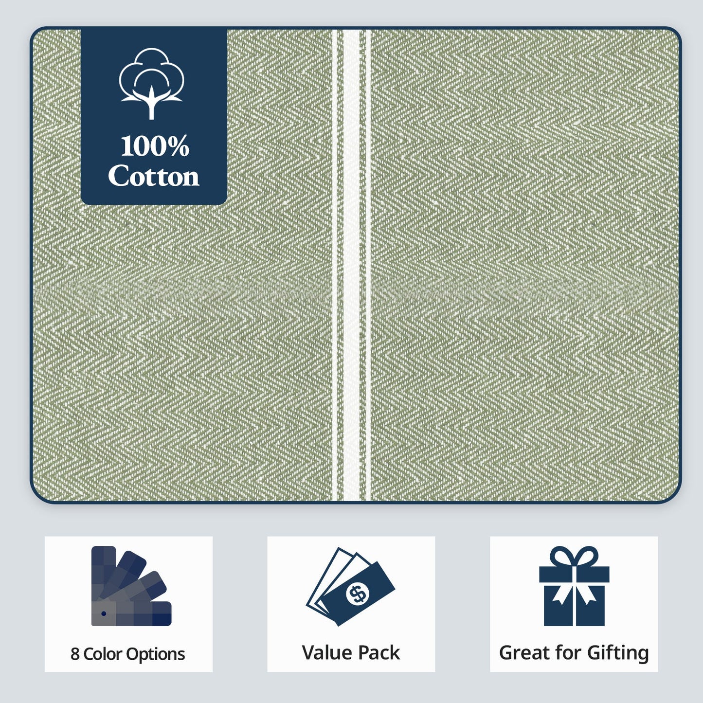 Set of 6 Herringbone Kitchen Towels - Olive