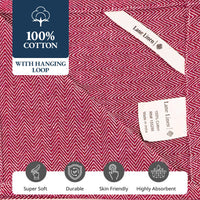 Set of 12 Herringbone Kitchen Towels - Red