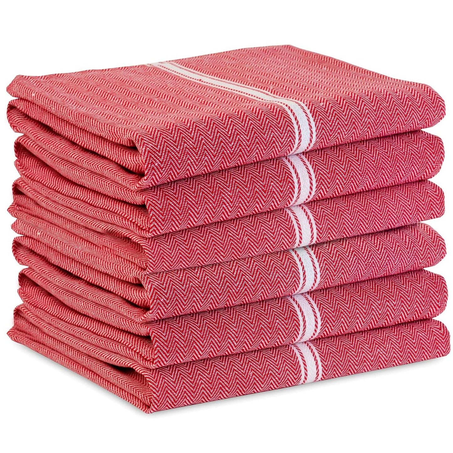 Set of 6 Herringbone Kitchen Towels - Red