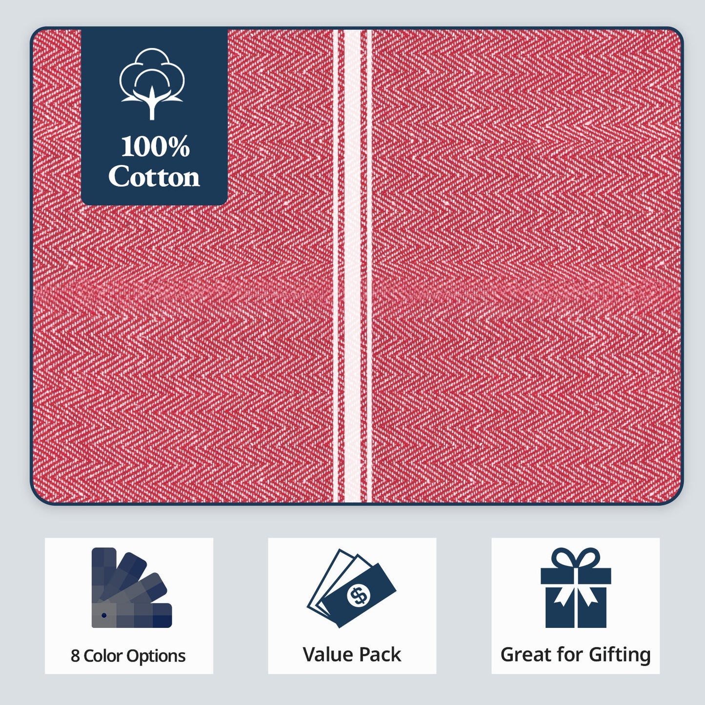 Set of 6 Herringbone Kitchen Towels - Red