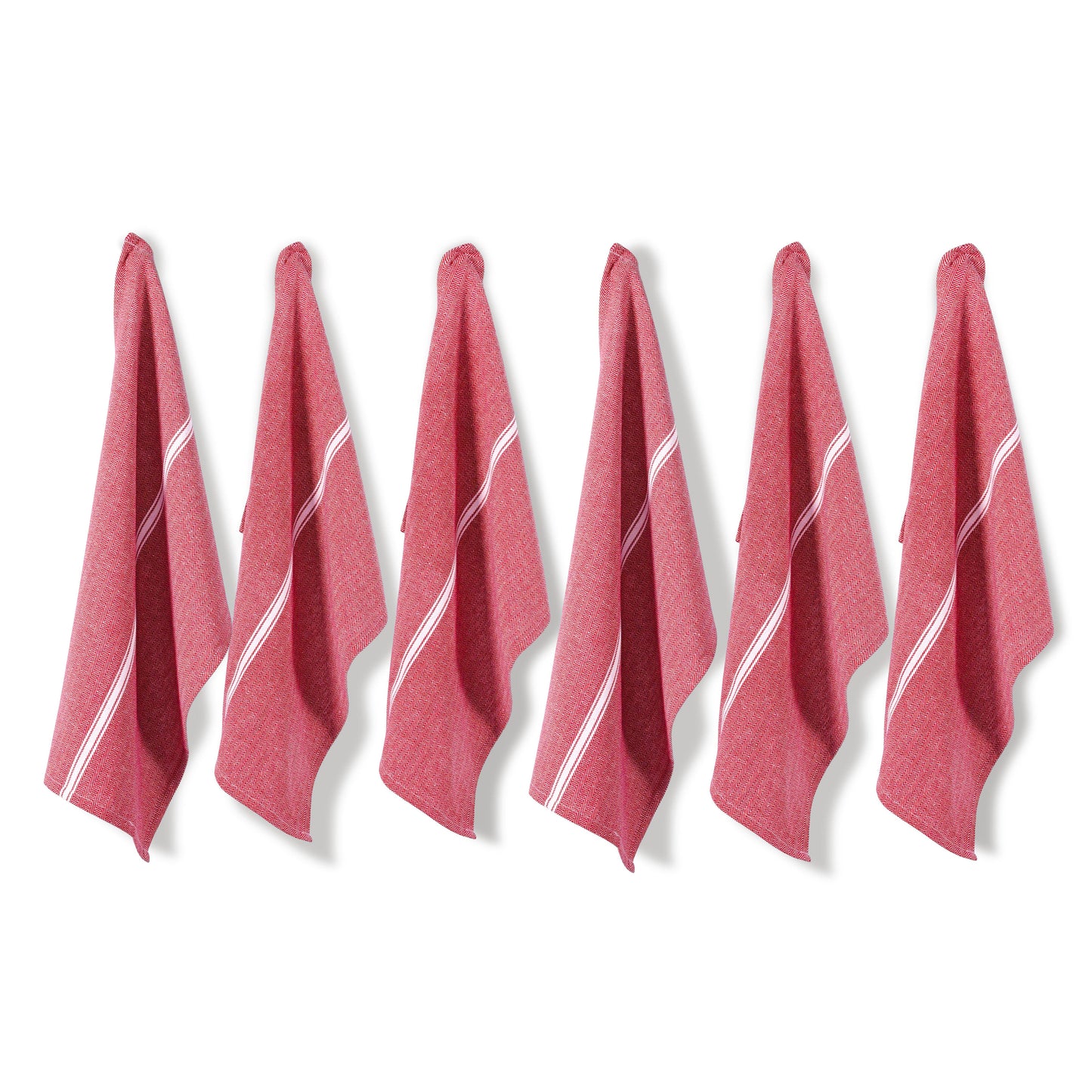 Set of 6 Herringbone Kitchen Towels - Red