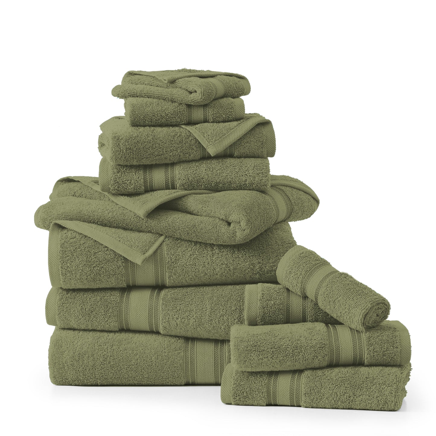 12 Piece Cotton Towel Set 550GSM - Oil Green