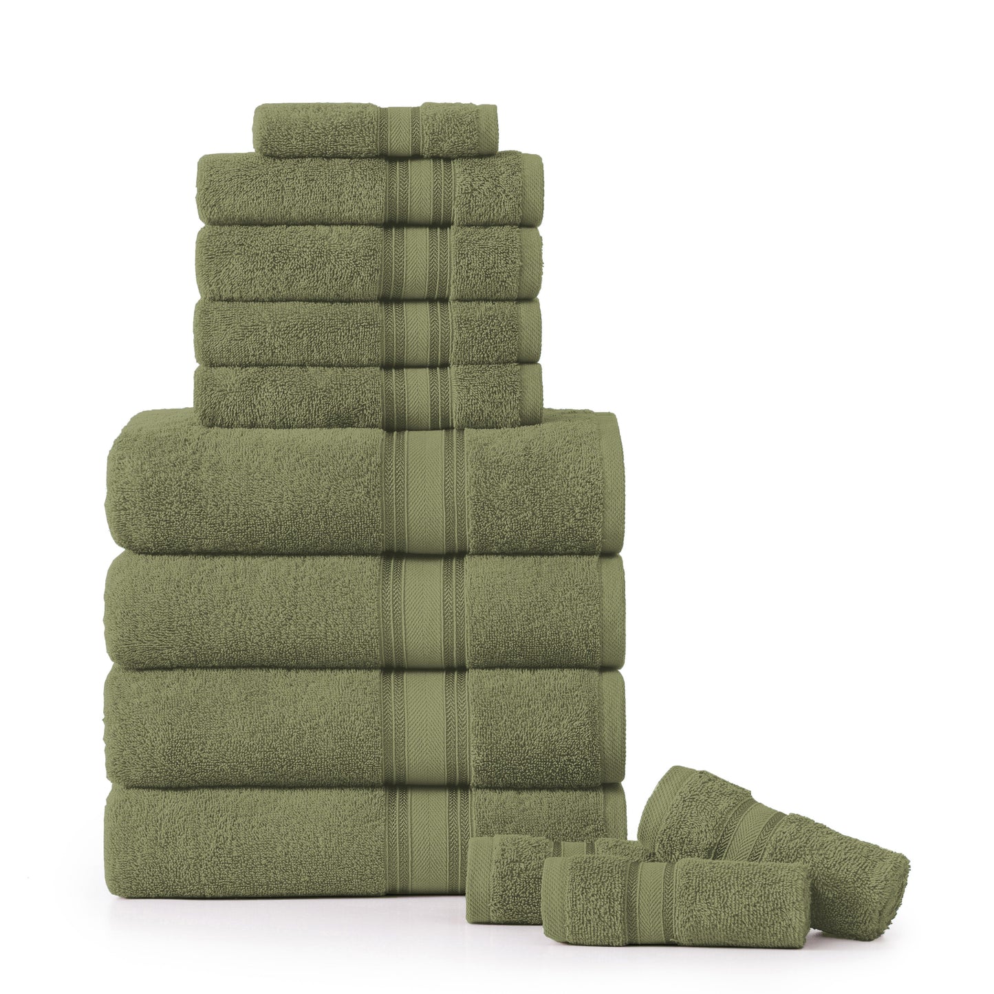 12 Piece Cotton Towel Set 550GSM - Oil Green