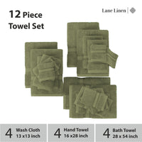 12 Piece Cotton Towel Set 550GSM - Oil Green