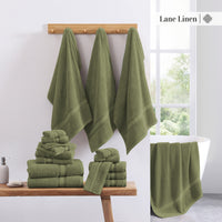 12 Piece Cotton Towel Set 550GSM - Oil Green