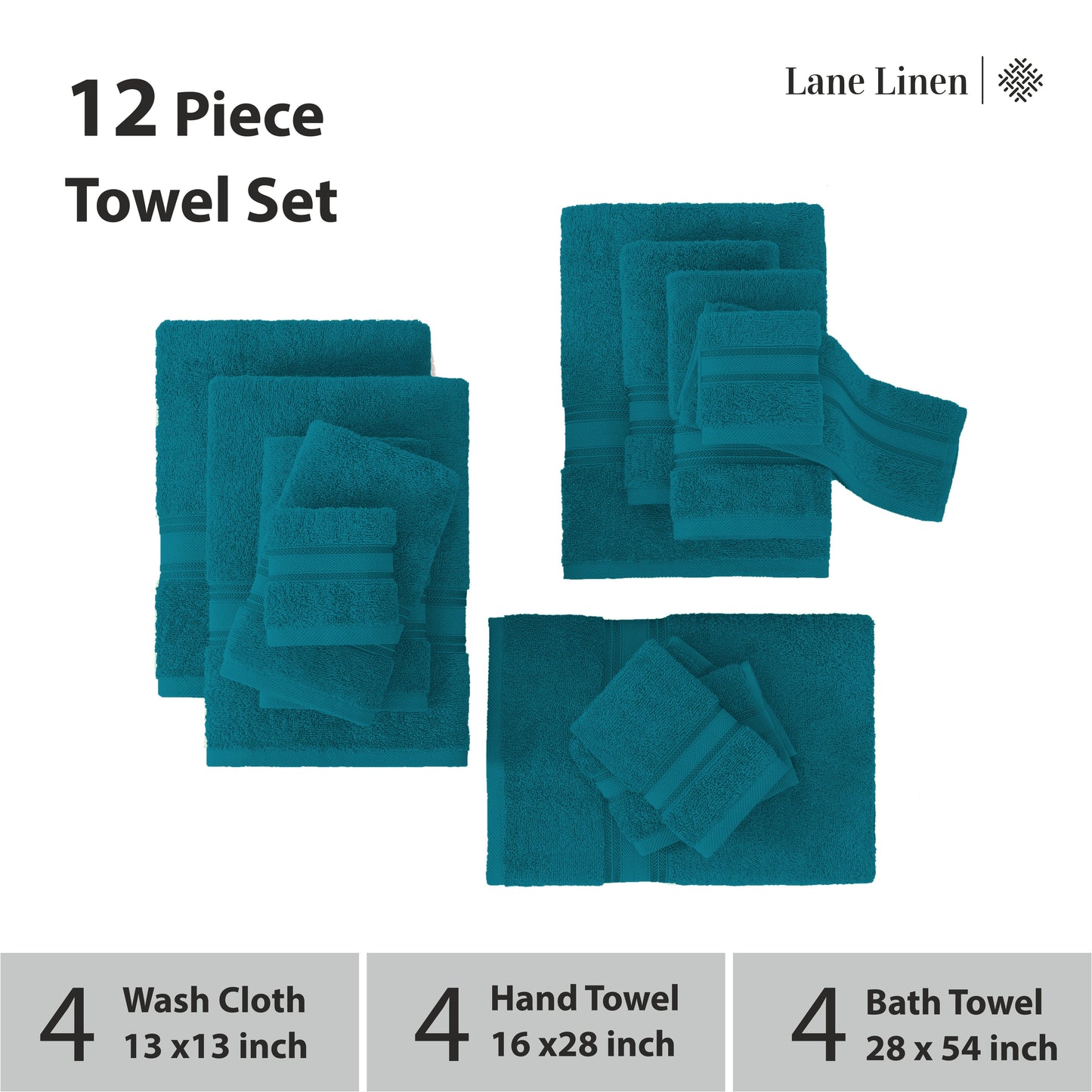 12 Piece Cotton Towel Set 550GSM - Sea Port