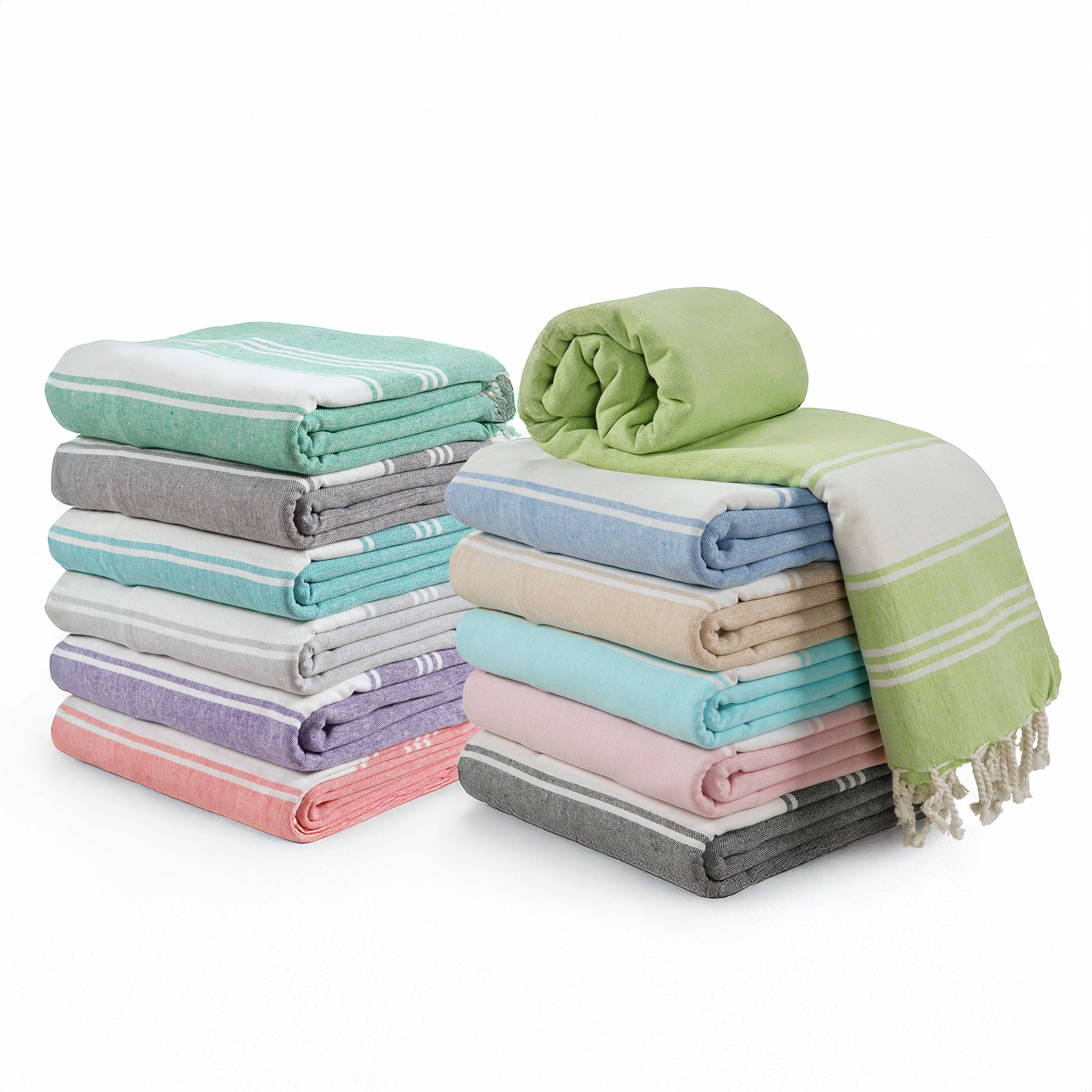 Set of 12 Chambray Turkish Beach Towels - Dazzling Dozen