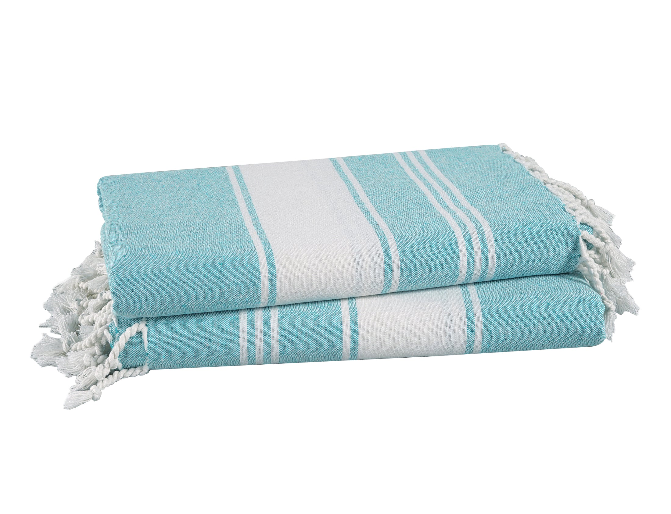 Set of 2 100% Cotton Chambray Turkish Beach Towels - Aqua