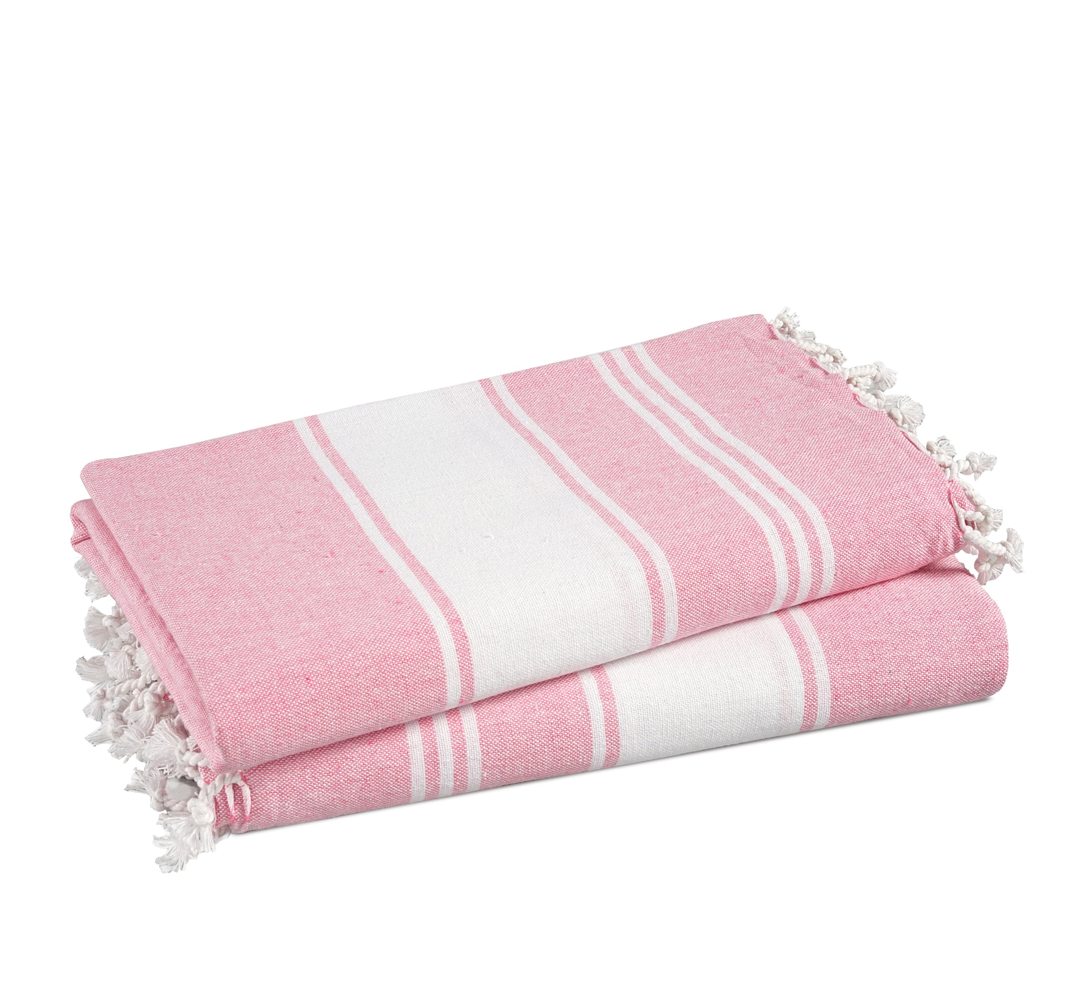 Set of 2 100% Cotton Chambray Turkish Beach Towels - Candy Pink