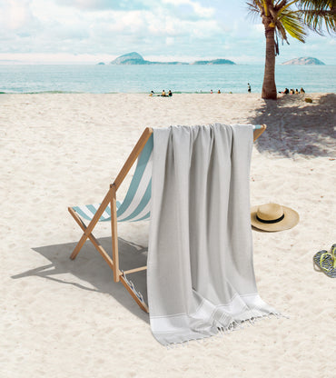 Set of 2 100% Cotton Chambray Turkish Beach Towels - Grey