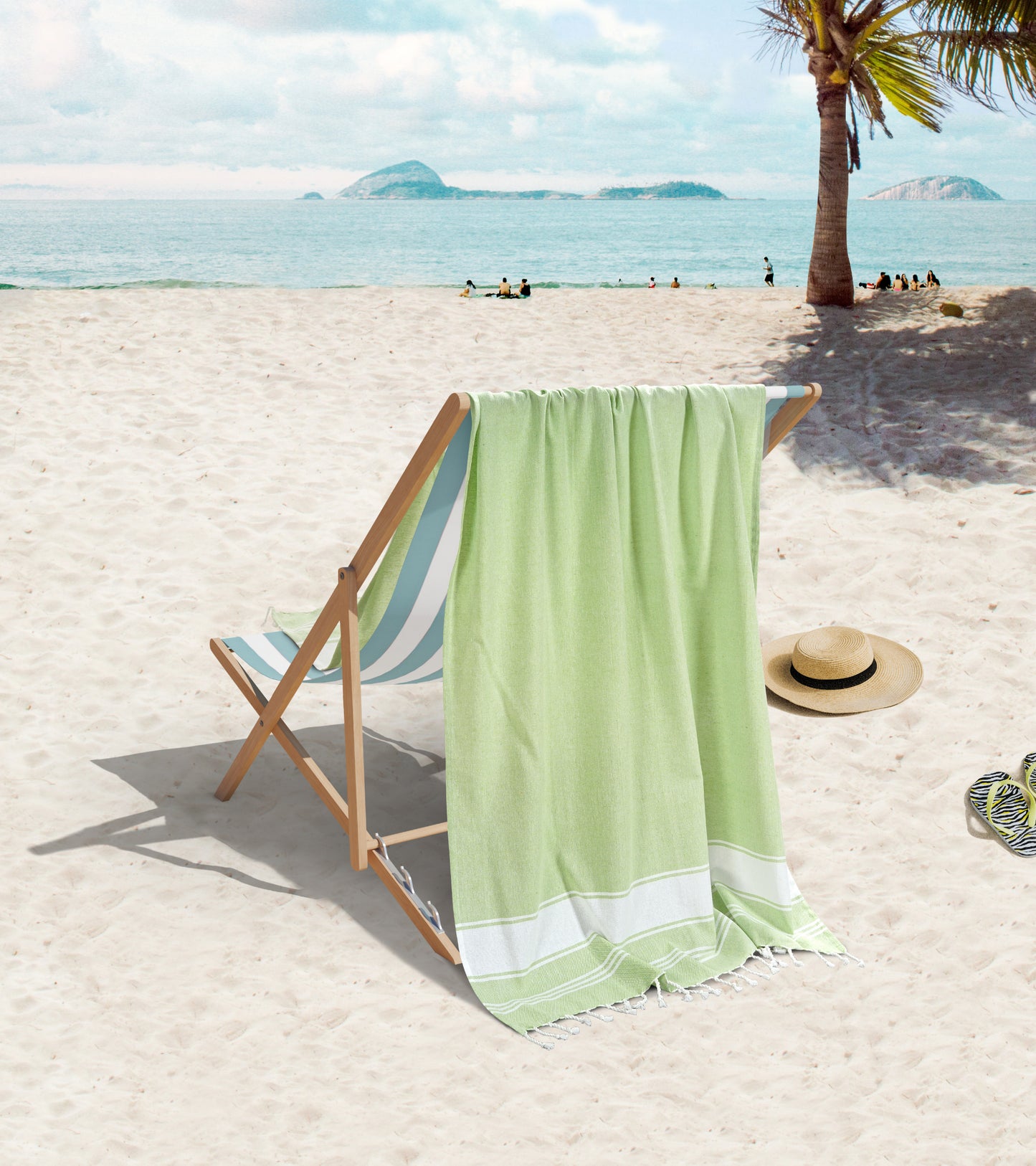 Set of 2 100% Cotton Chambray Turkish Beach Towels - Jade Lime