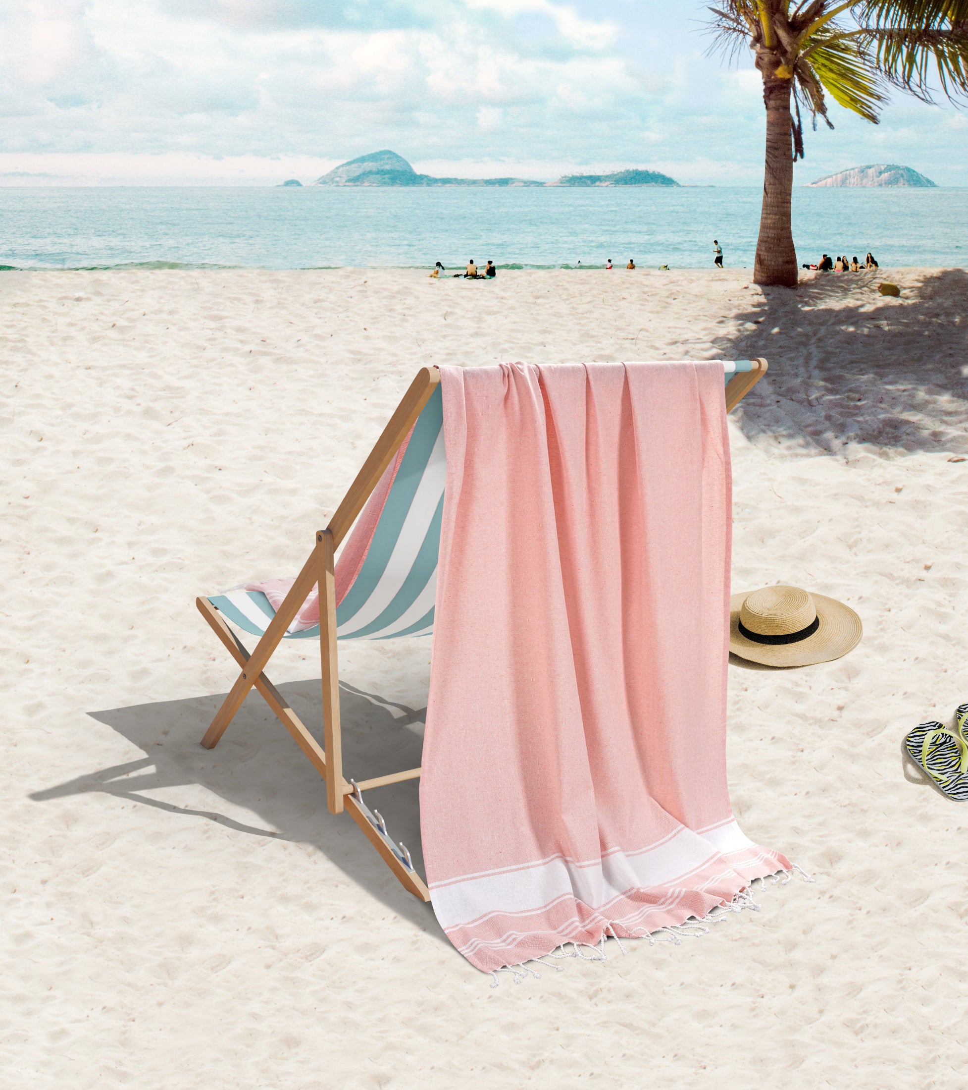 Set of 2 100% Cotton Chambray Turkish Beach Towels - Quartz Pink