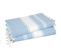 Set of 2 100% Cotton Chambray Turkish Beach Towels - Sky Blue