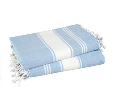 Set of 2 100% Cotton Chambray Turkish Beach Towels - Sky Blue