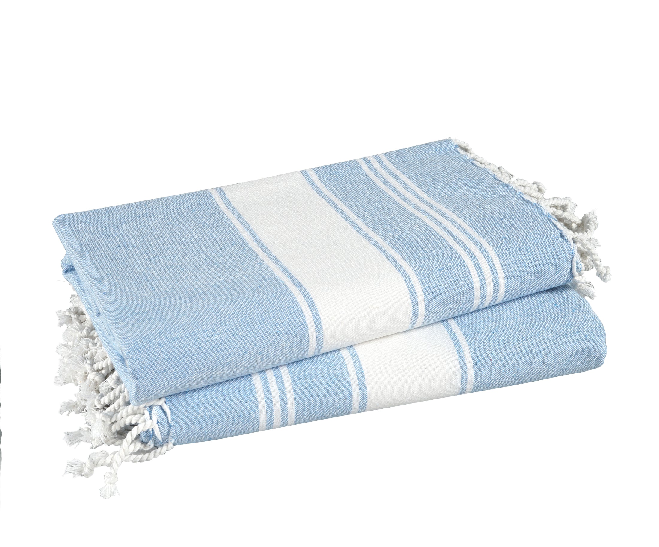 Set of 2 100% Cotton Chambray Turkish Beach Towels - Sky Blue