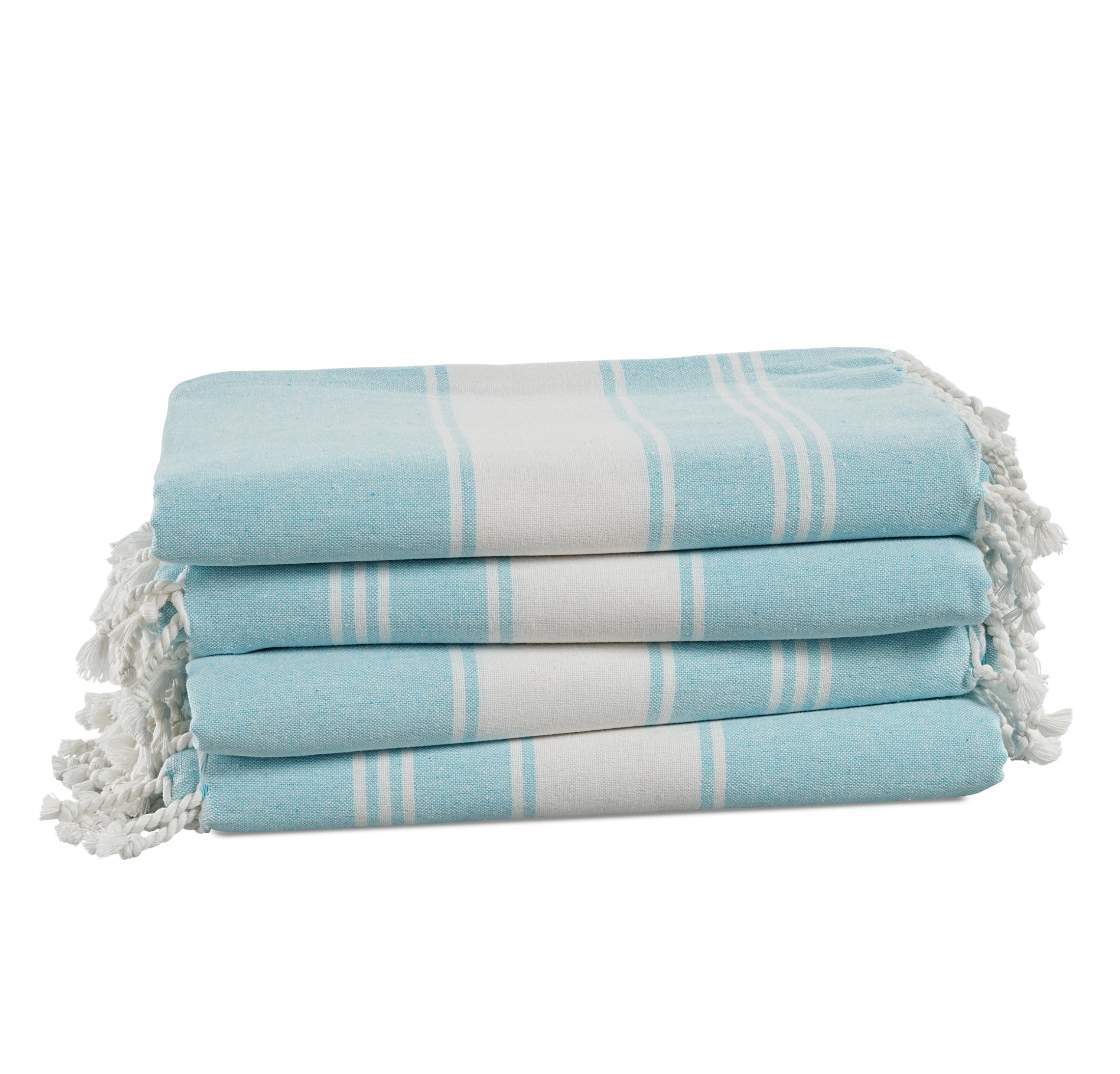 Set of 4 100% Cotton Chambray Turkish Beach Towels - Aqua