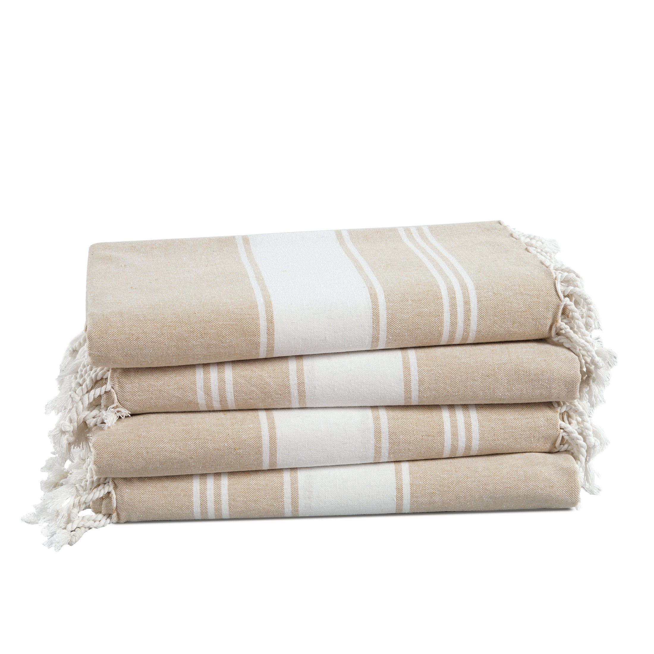 Set of 4 100% Cotton Chambray Turkish Beach Towels - Beige