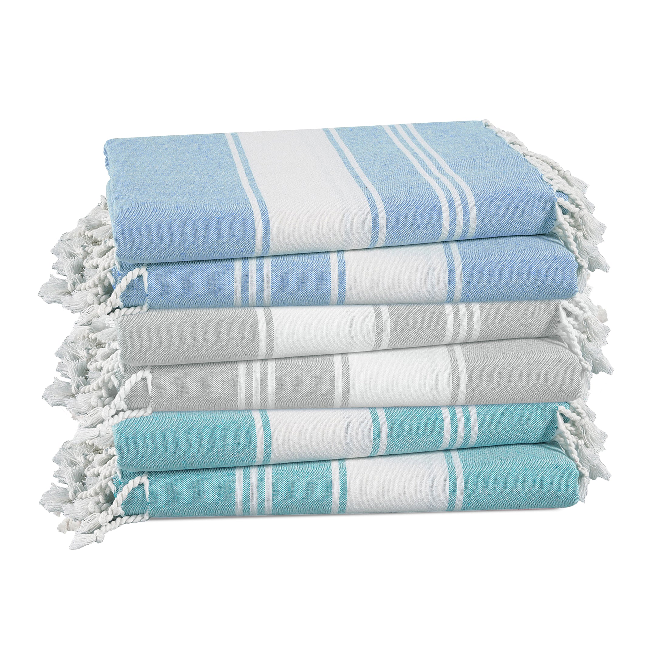 Set of 6 Chambray Turkish Beach Towels - Classic