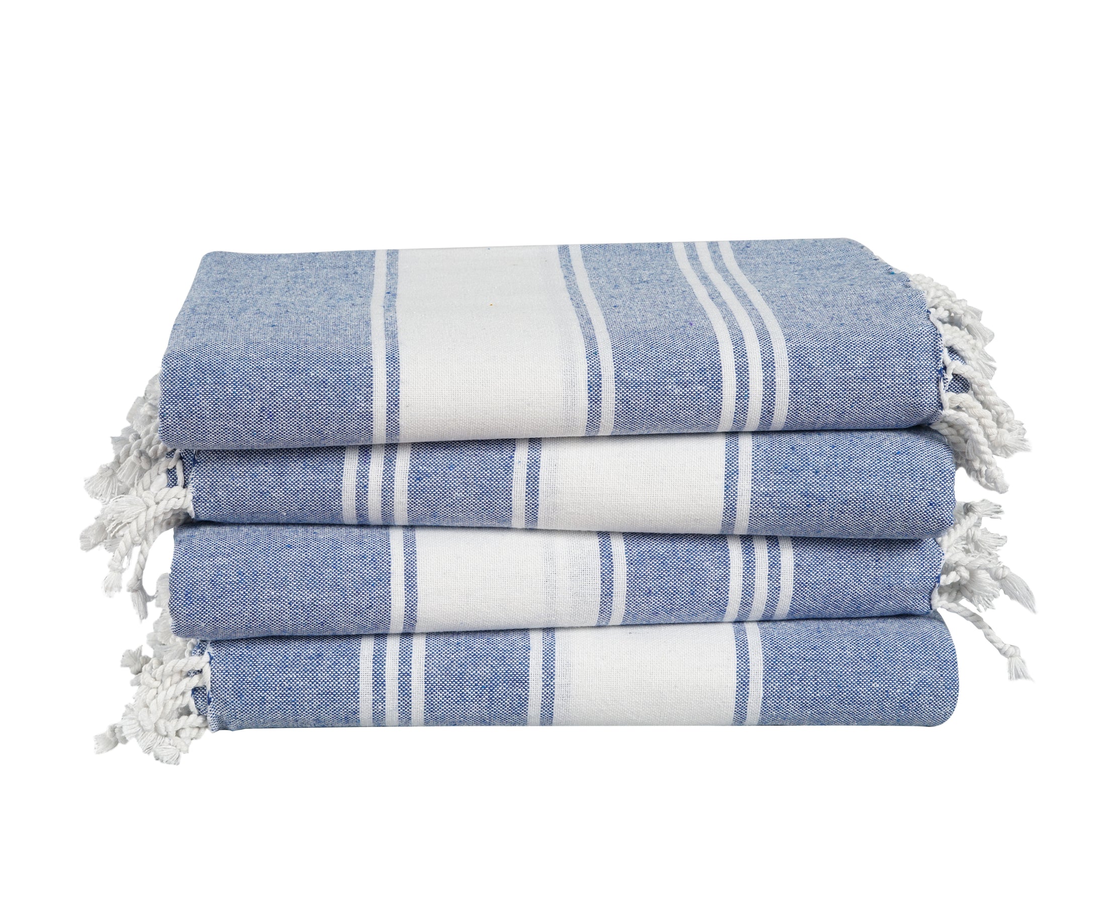Set of 4 100% Cotton Chambray Turkish Beach Towels - Forever Blue