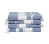 Set of 4 Chambray Turkish Beach Towels - Forever Blue