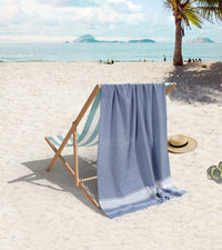 Set of 4 100% Cotton Chambray Turkish Beach Towels - Forever Blue