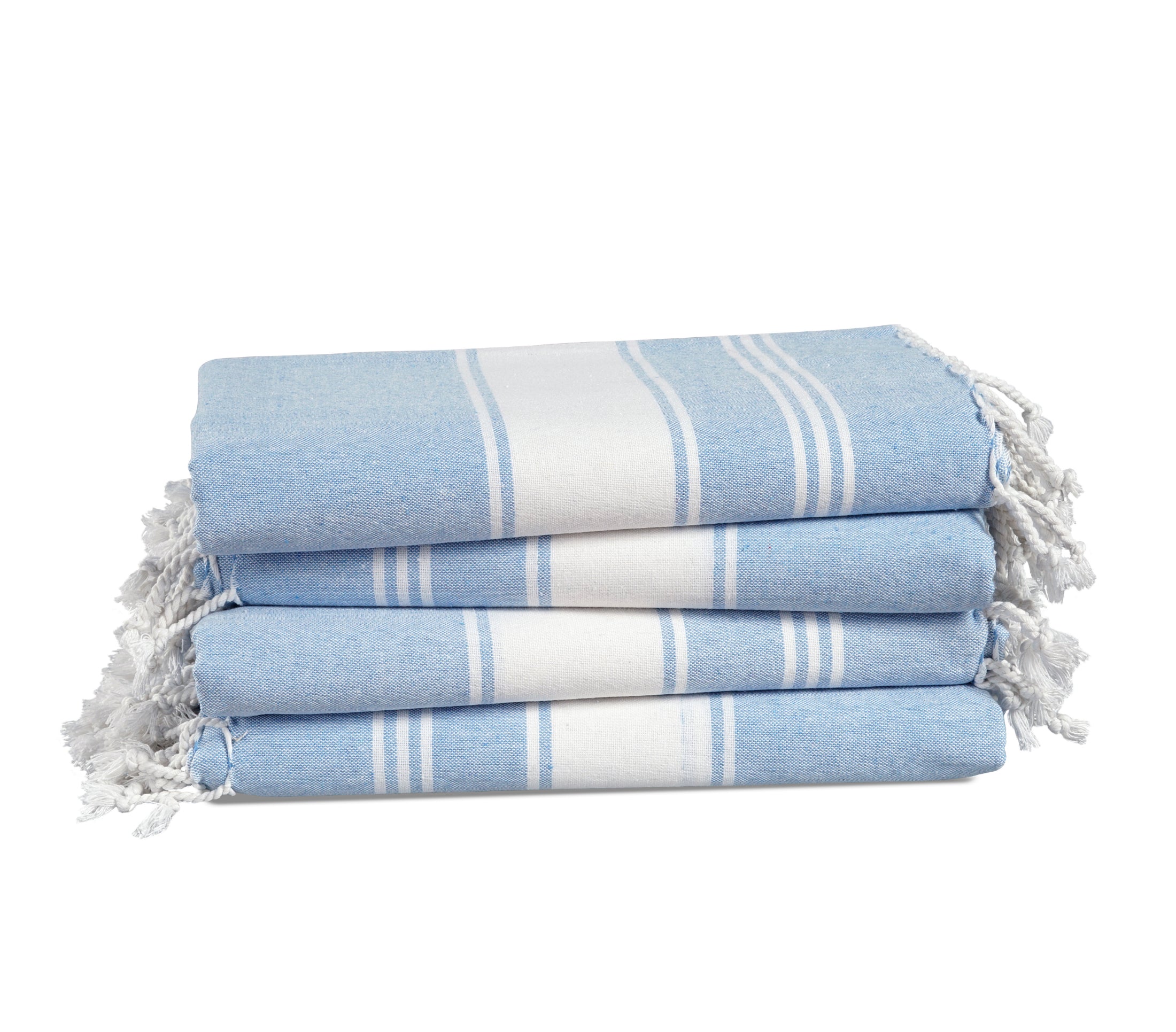 Set of 4 100% Cotton Chambray Turkish Beach Towels - Sky Blue
