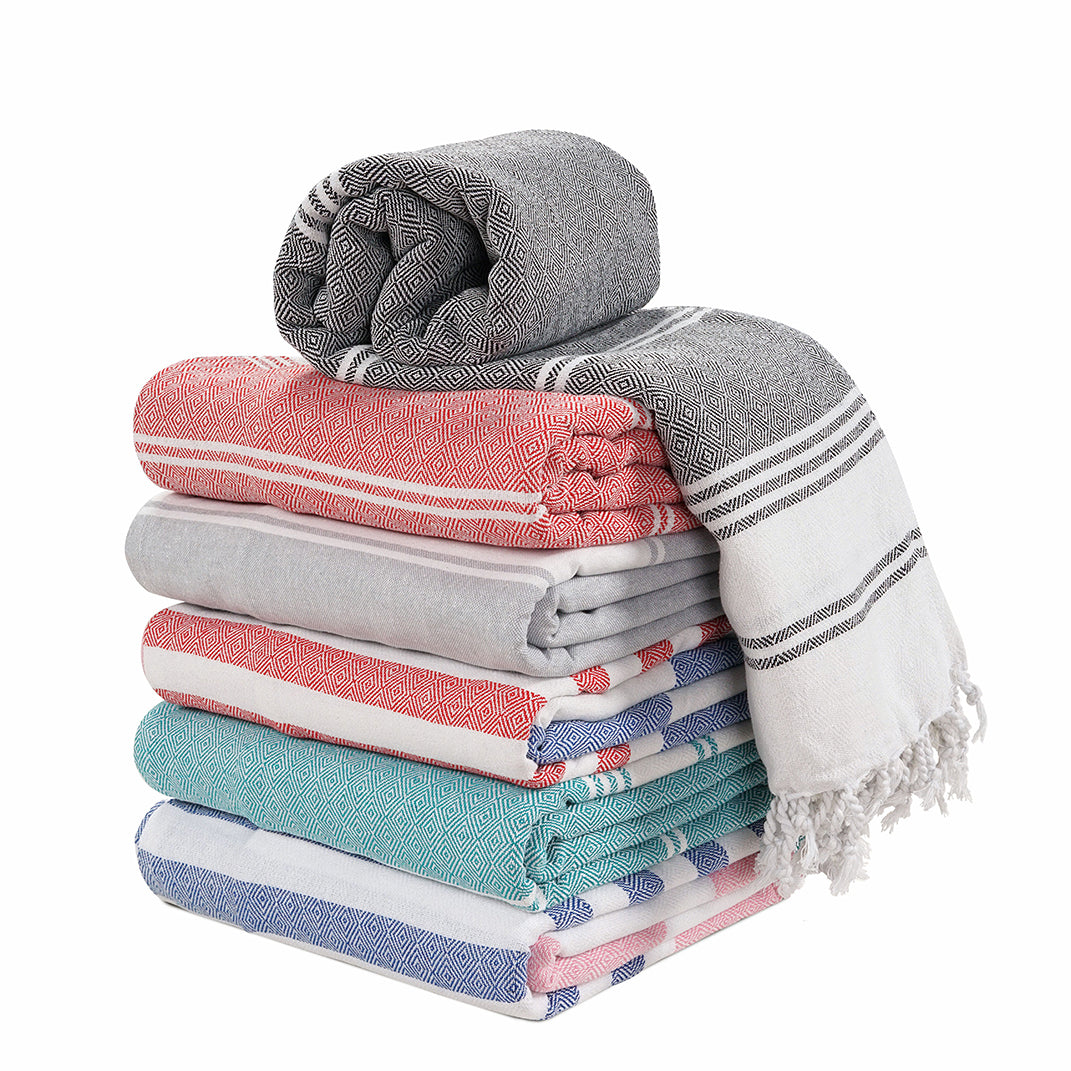 Set of 6 Chambray Turkish Beach Towels - Harbour Glow