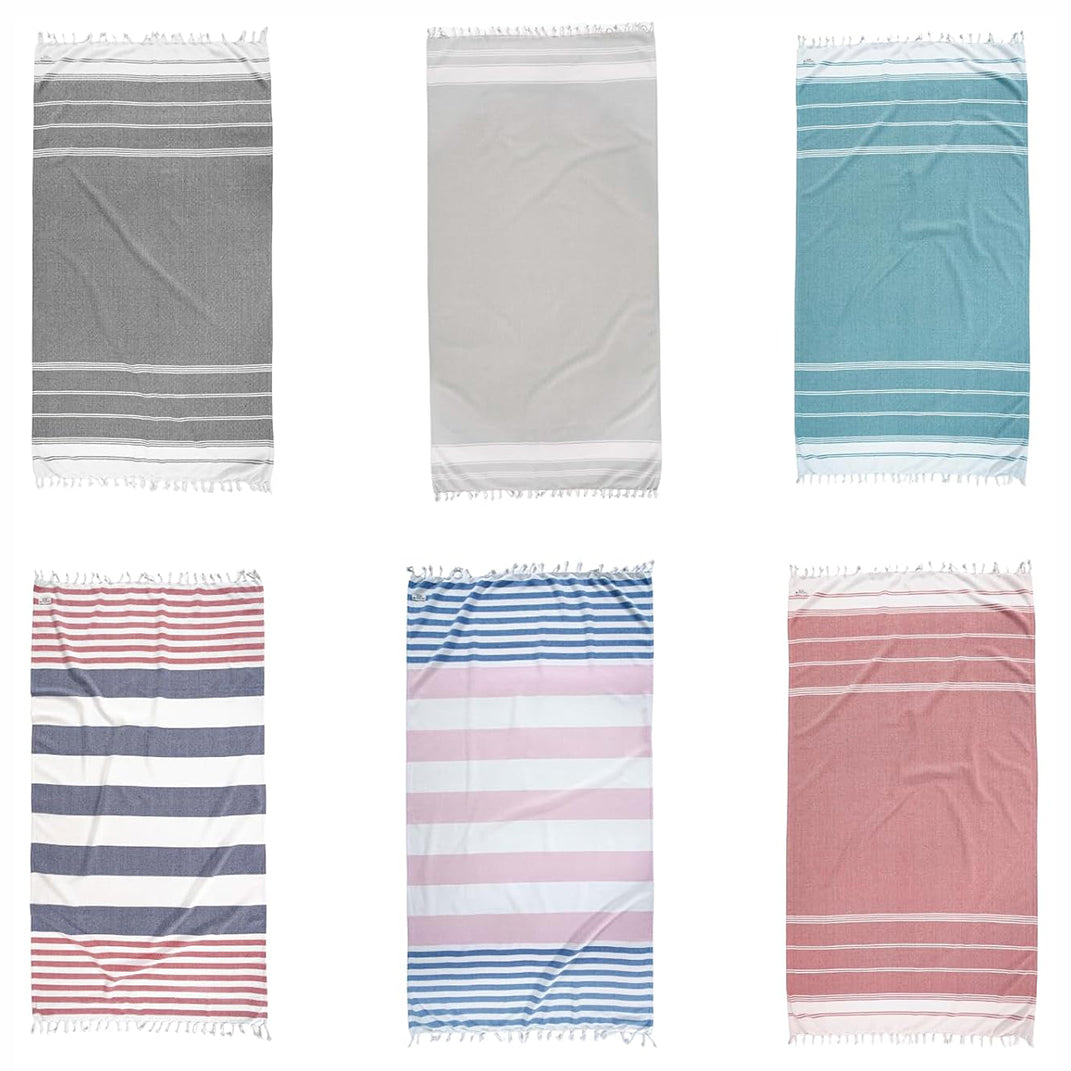Set of 6 Chambray Turkish Beach Towels - Harbour Glow