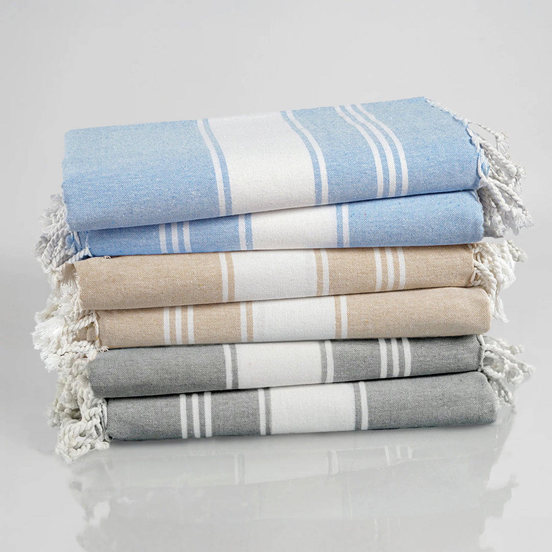Set of 6 Chambray Turkish Beach Towels - High Tide