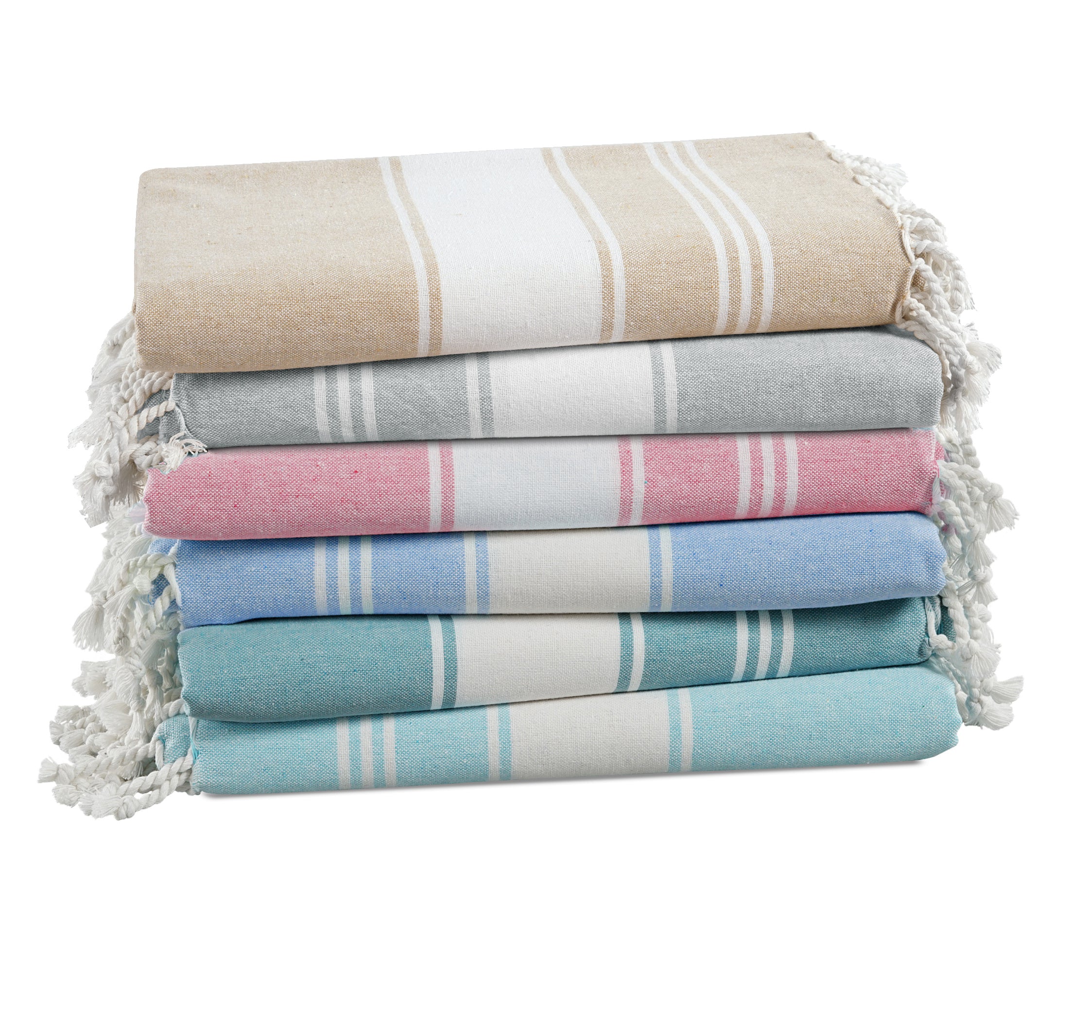 Set of 6 100% Cotton Chambray Turkish Beach Towels - Multi Pk1