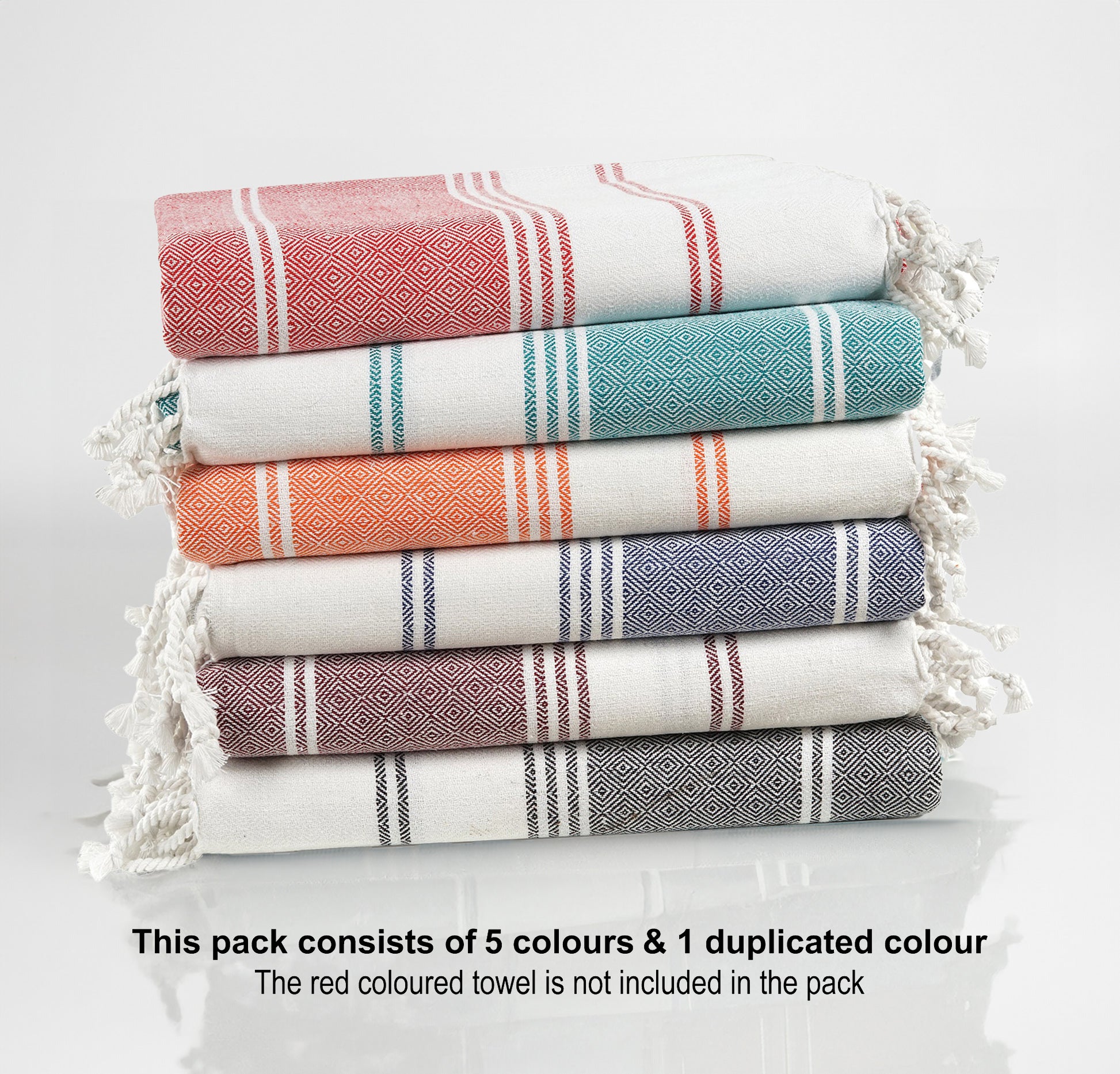 Set of 6 100% Cotton Diamond Turkish Beach Towels  - Multi Pk2