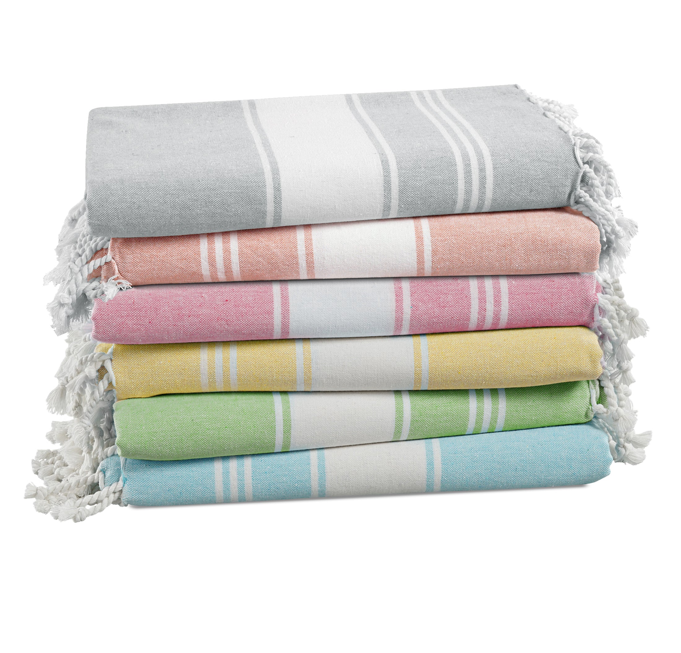 Set of 6 100% Cotton Chambray Turkish Beach Towels - Multi Pk2
