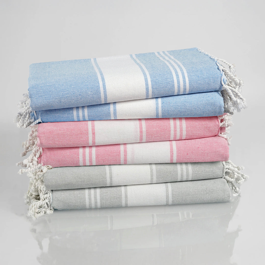Set of 6 Chambray Turkish Beach Towels - Shell Cove