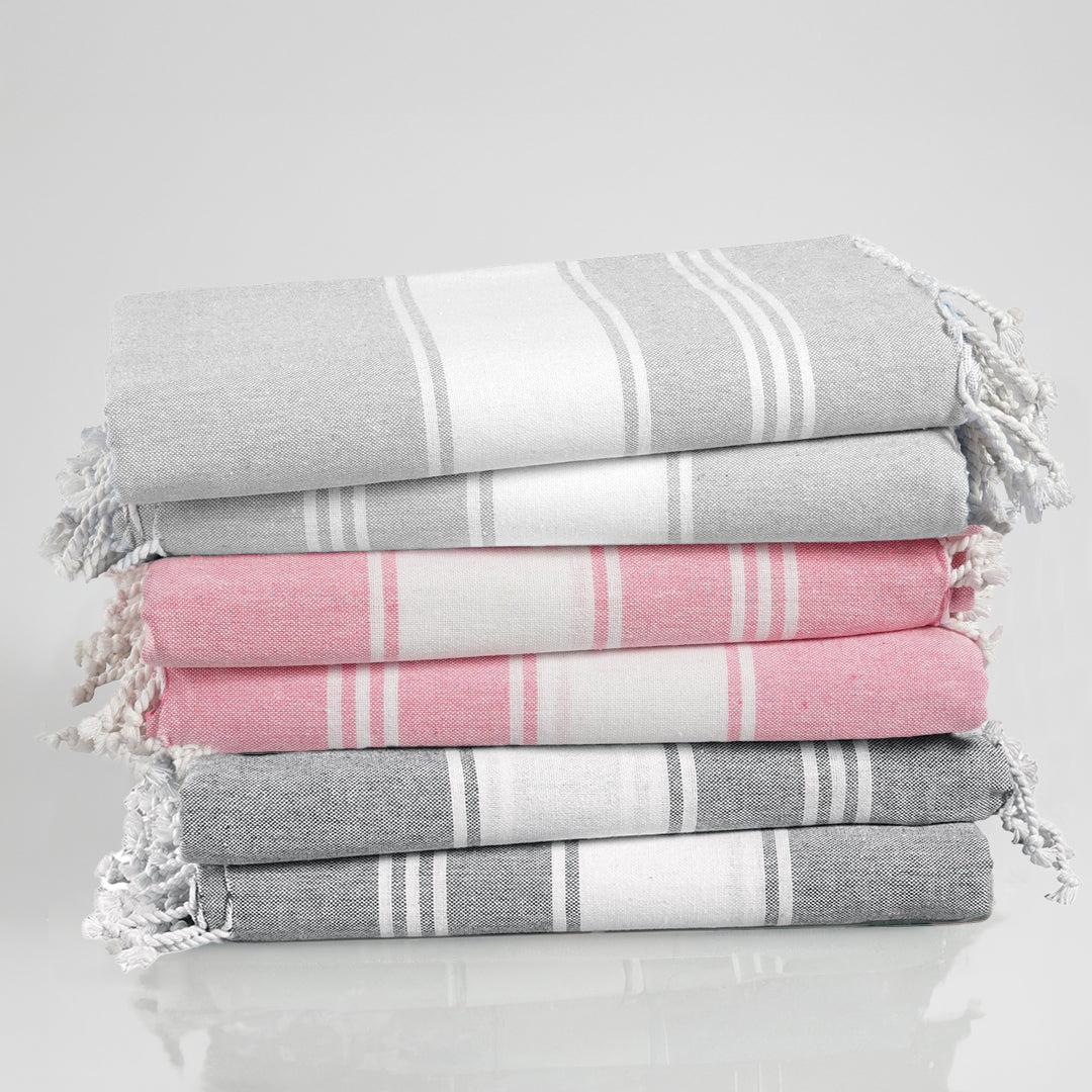 Set of 6 Chambray Turkish Beach Towels - Shell Cove