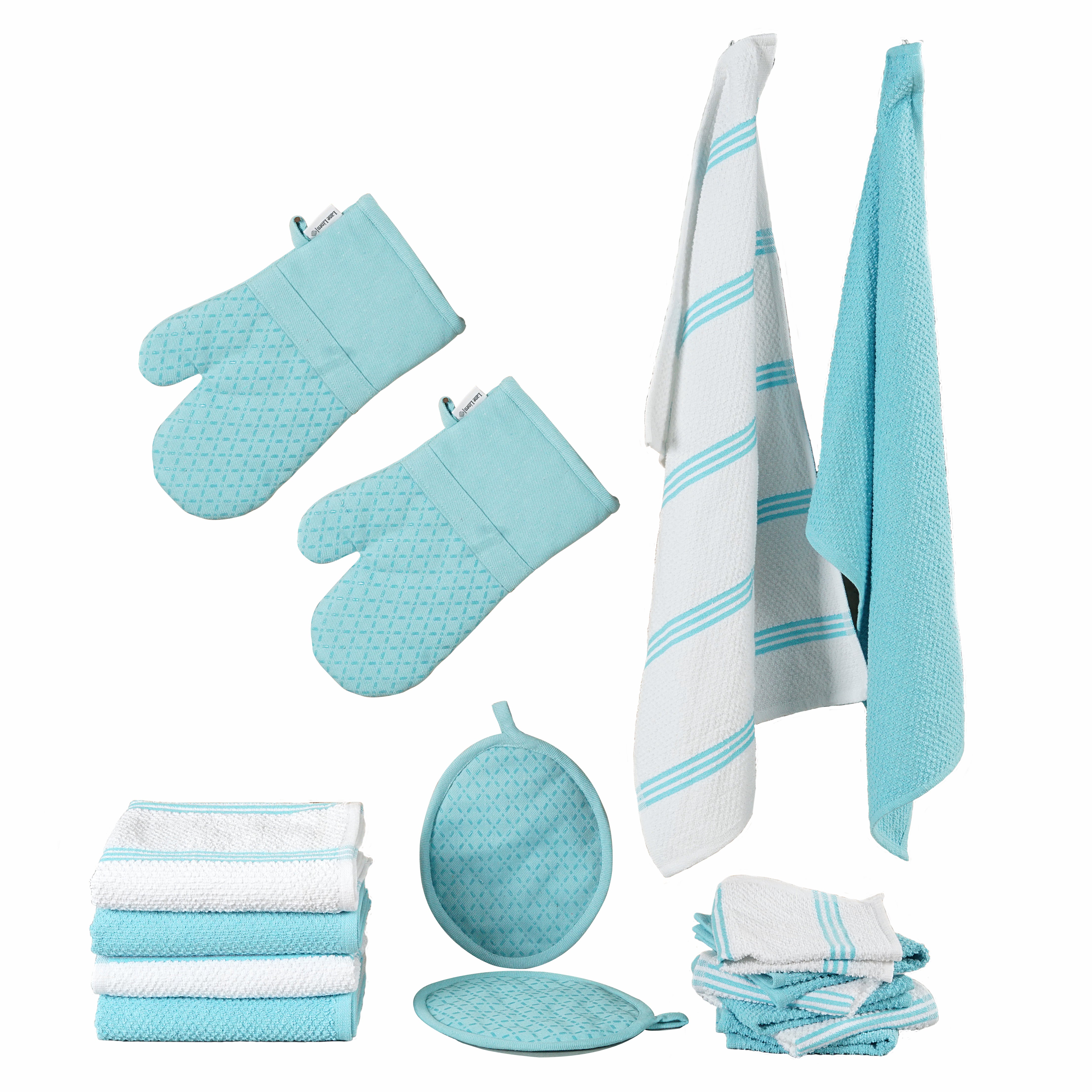16pc Kitchen Towel and Oven Mitt Set - Aqua