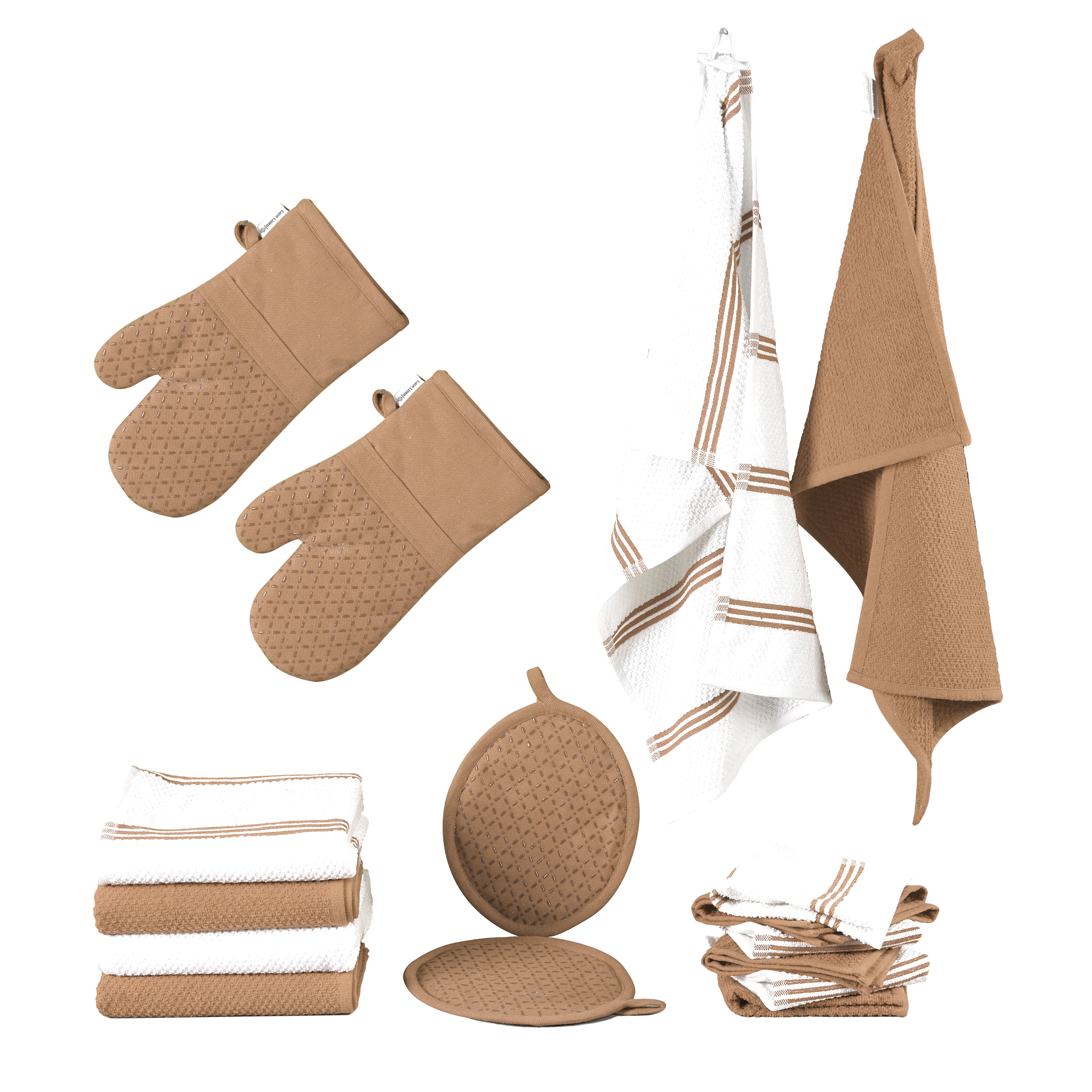 16pc Kitchen Towel and Oven Mitt Set - Beige
