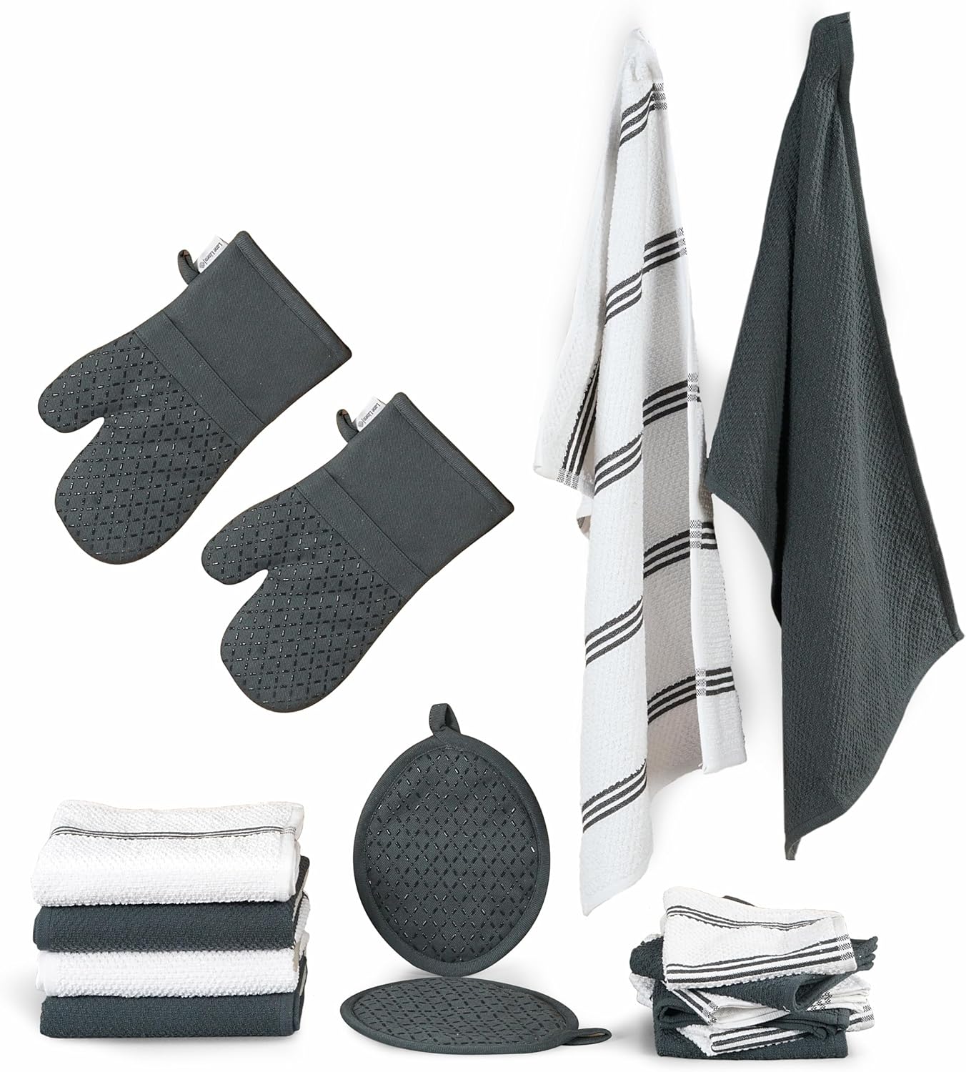 16pc Kitchen Towel and Oven Mitt Set - Grey