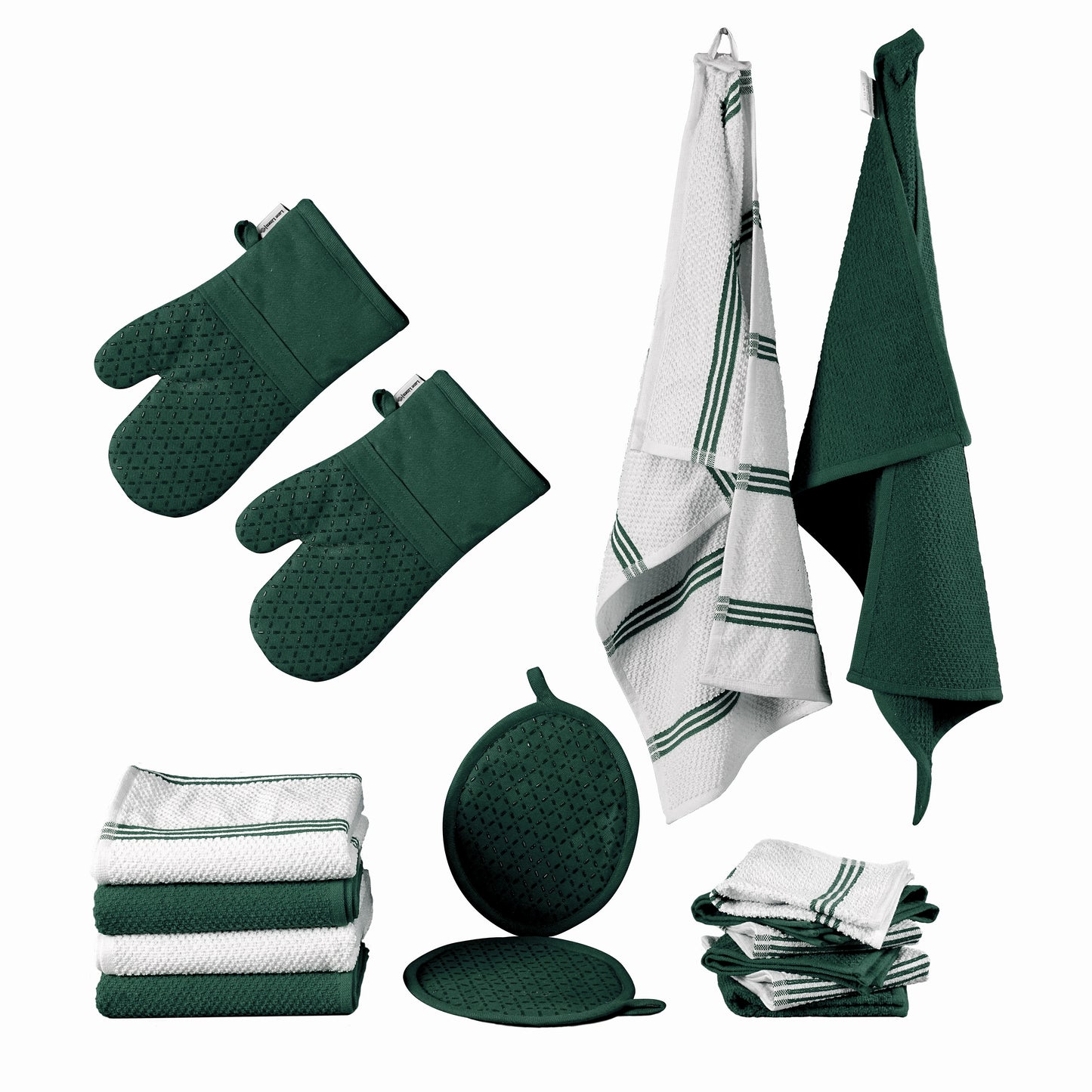 16pc Kitchen Towel and Oven Mitt Set - Olive