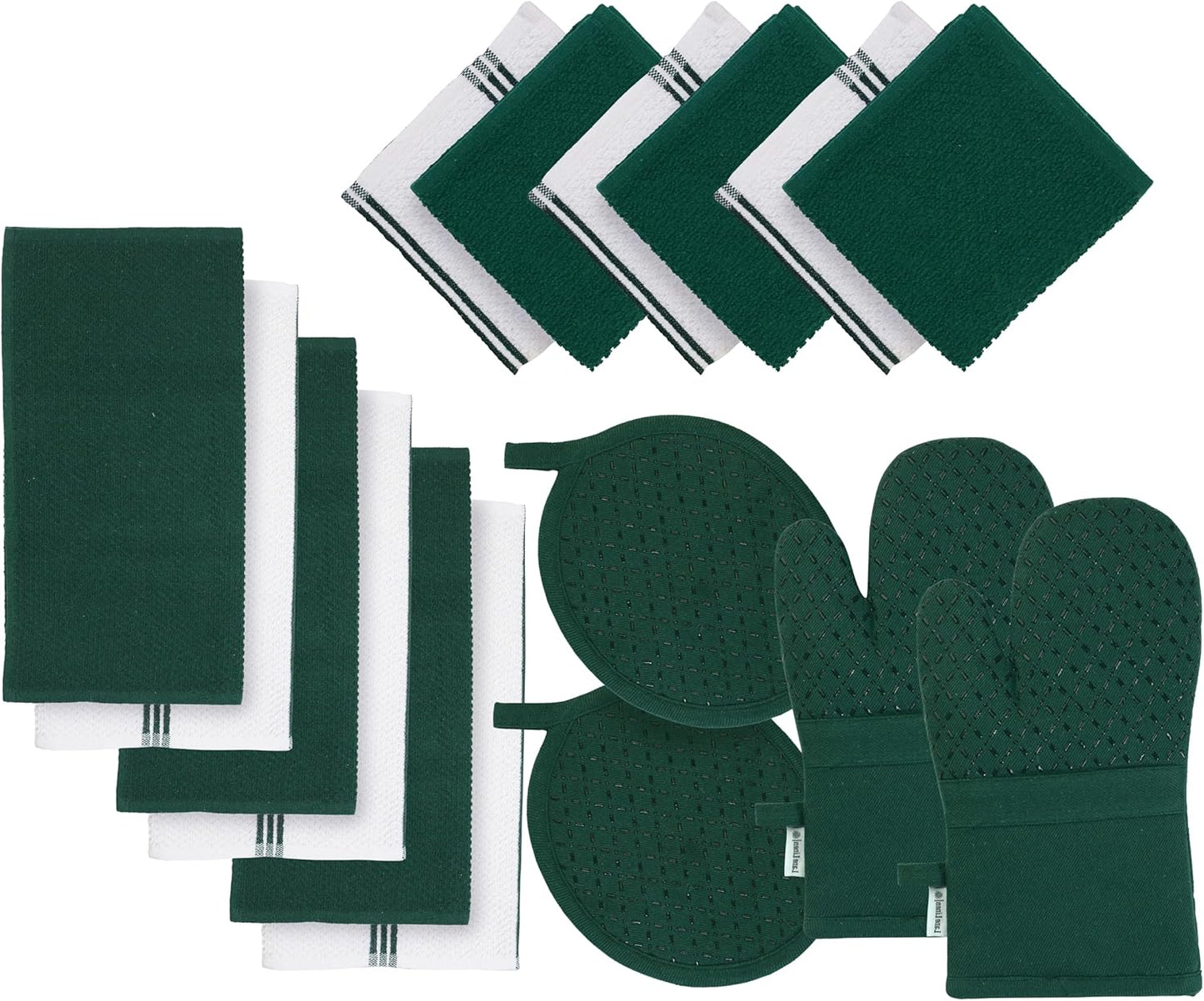 16pc Kitchen Towel and Oven Mitt Set - Olive