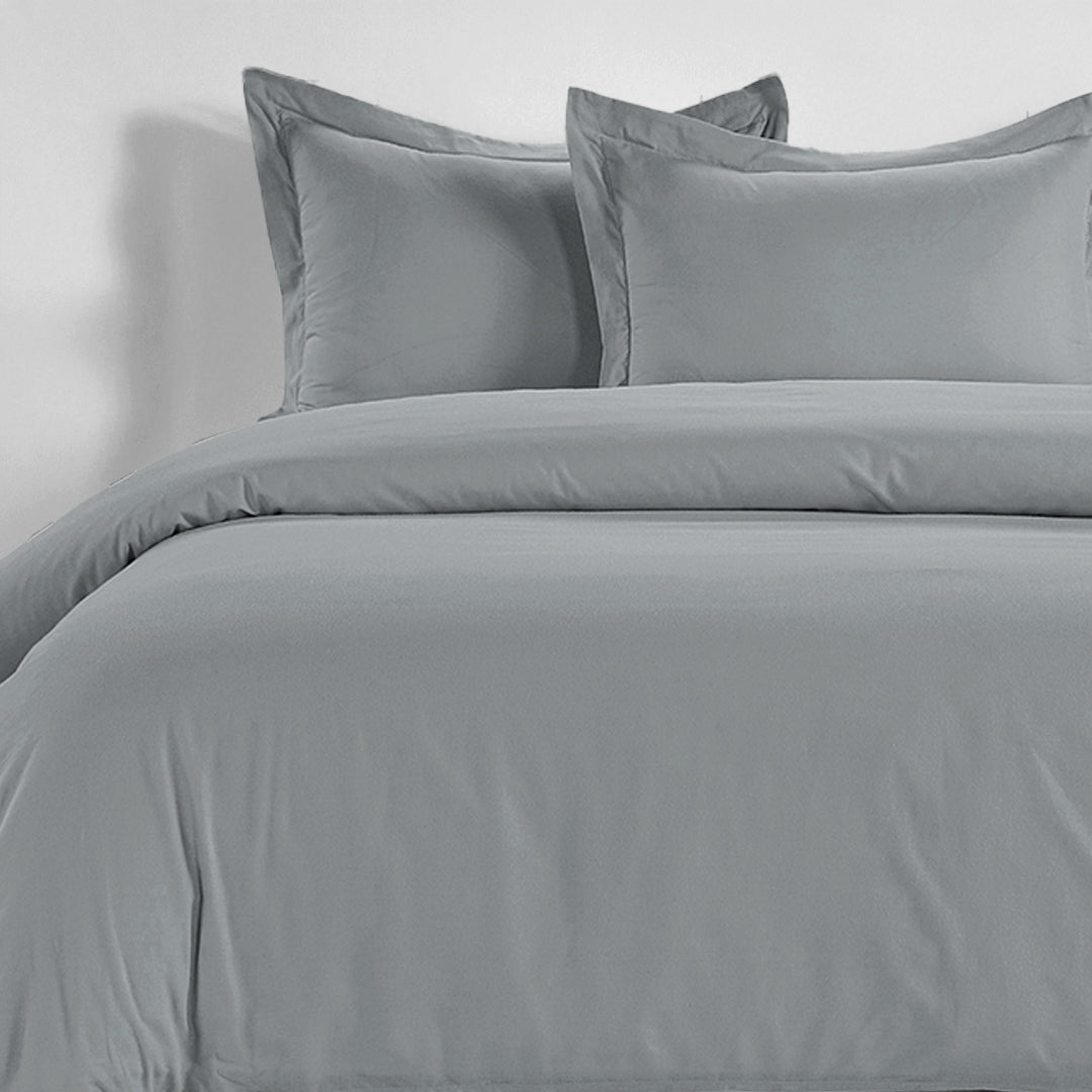 100% Organic Washed Cotton Quilt Cover Set - Silver