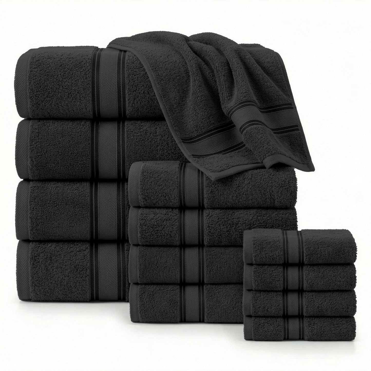 12 Piece 100% Cotton Towel Set 550GSM - Black