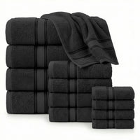 12 Piece 100% Cotton Towel Set 550GSM - Black